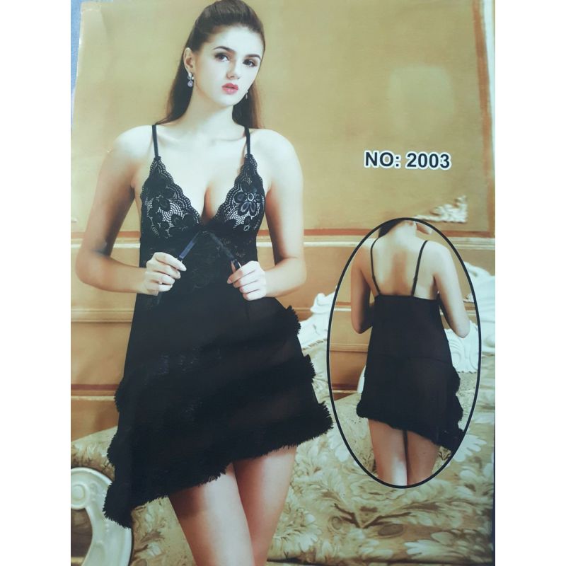 Black Net Lace Lingerie NIghtie For Womens
